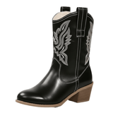 Cowboyboots med broderad design och kraftig klack