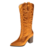 Cowboyboots med broderad metallisk yta och spetsig tå
