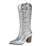 Cowboyboots med broderad metallisk yta och spetsig tå