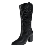 Cowboyboots med broderad metallisk yta och spetsig tå