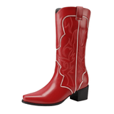 Cowboyboots med broderad westernstil i lyxigt läderlook