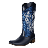 Cowboyboots med elegant broderi och glansig yta
