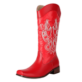 Cowboyboots med elegant broderi och glansig yta