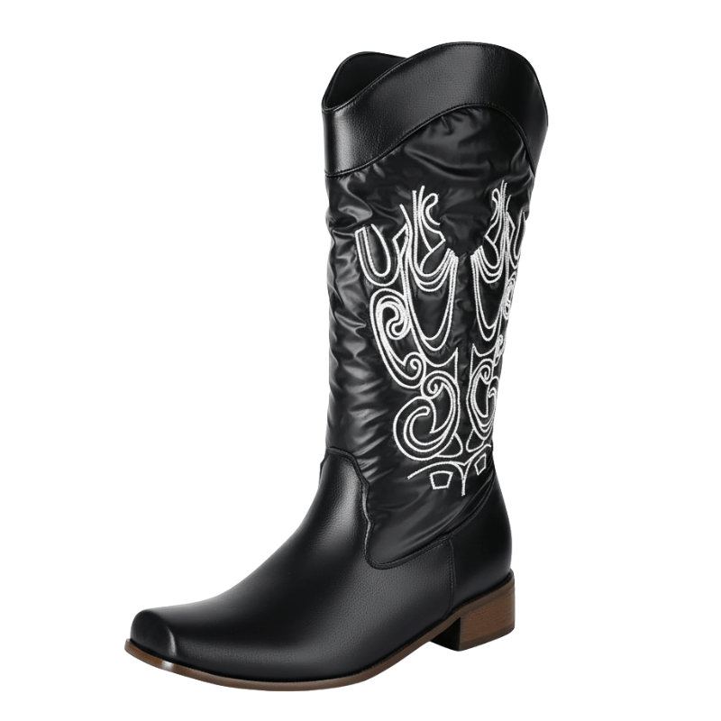 Cowboyboots med elegant broderi och glansig yta
