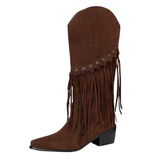 Cowboyboots med fransar i mjuk mockalook