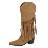 Cowboyboots med fransar i mjuk mockalook