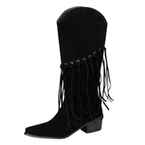 Cowboyboots med fransar i mjuk mockalook