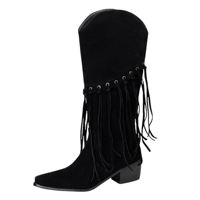 Cowboyboots med fransar i mjuk mockalook