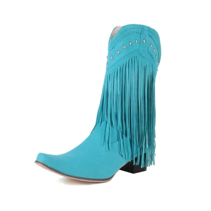 Cowboyboots med fransar i mockalook