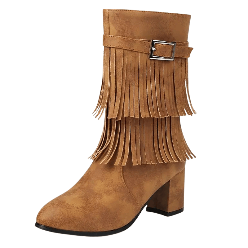 Cowboyboots med fransar och blockklack