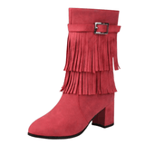 Cowboyboots med fransar och blockklack