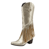 Cowboyboots med Fransar och Präglad Läderlook