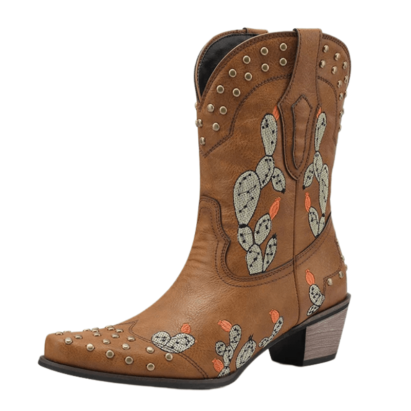 Cowboyboots med Kaktusbroderi och Nitar för Dam