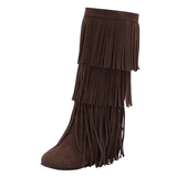 Cowboyboots med lager av mockafransar och mjuk kilklack