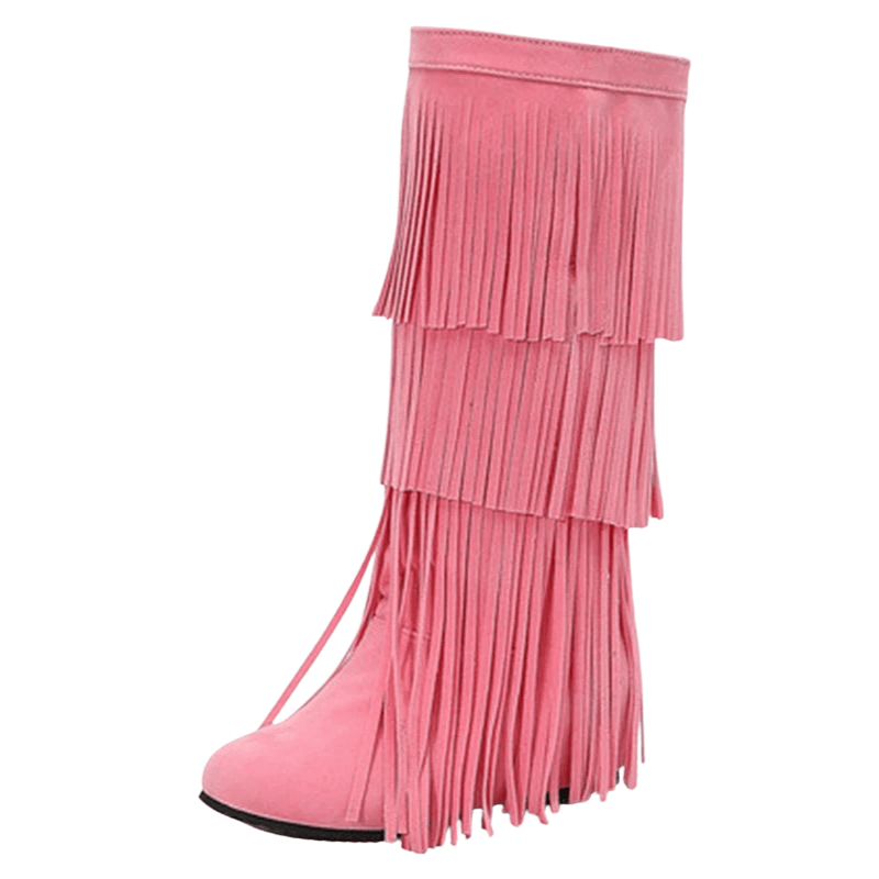 Cowboyboots med lager av mockafransar och mjuk kilklack