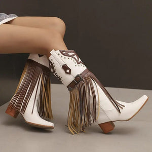 Cowboyboots med tofsar och broderad retrodesign