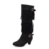 Cowboyboots med tofsar och spänndetaljer i mockalook