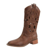 Cowboyboots med utskuren brodyr och stabil klack 4.5 cm
