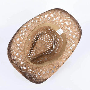 Cowboyhatt i flätad halm med tjurdetalj