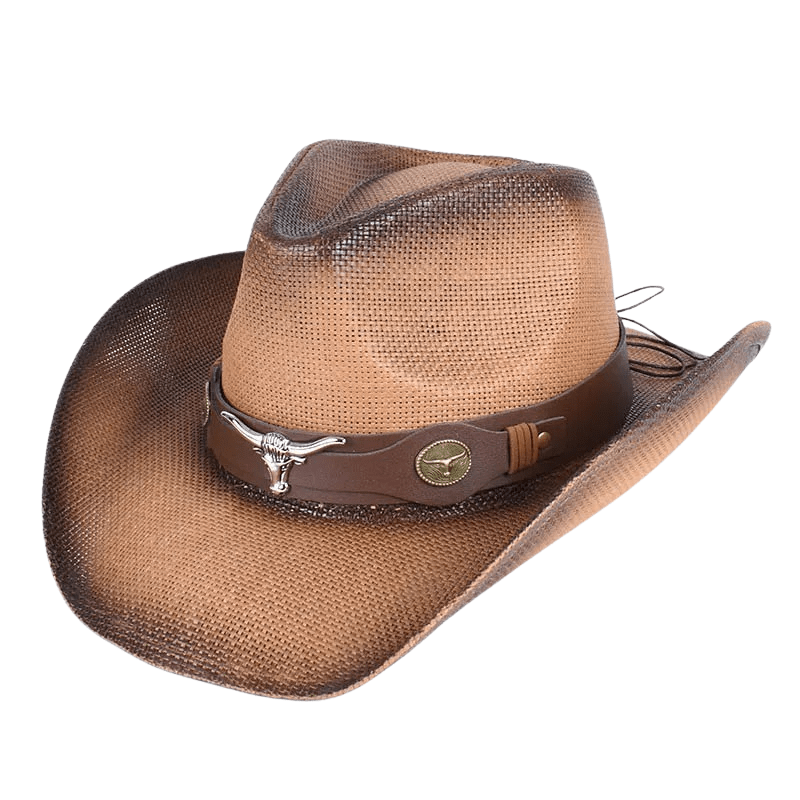 Cowboyhatt i Flätad Halmlook med Solskärm