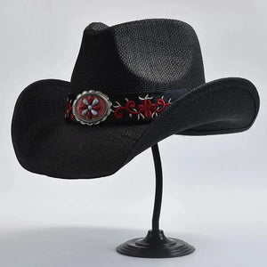 Cowboyhatt i halm med broderat bälte