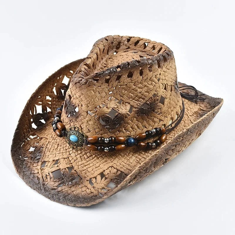 Cowboyhatt i halm med pärlor