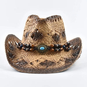 Cowboyhatt i halm med pärlor Beig / One Size