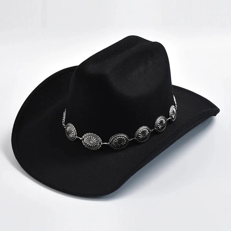 Cowboyhatt i mjuk filtlook med silverdekorerad hattrem