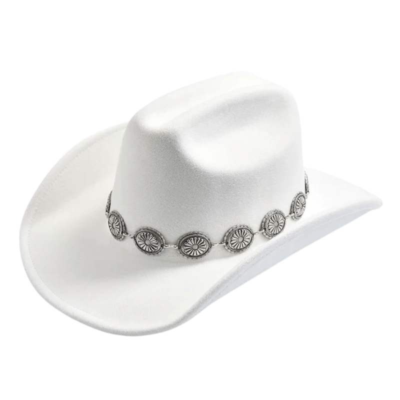 Cowboyhatt i mjuk filtlook med silverdekorerad hattrem