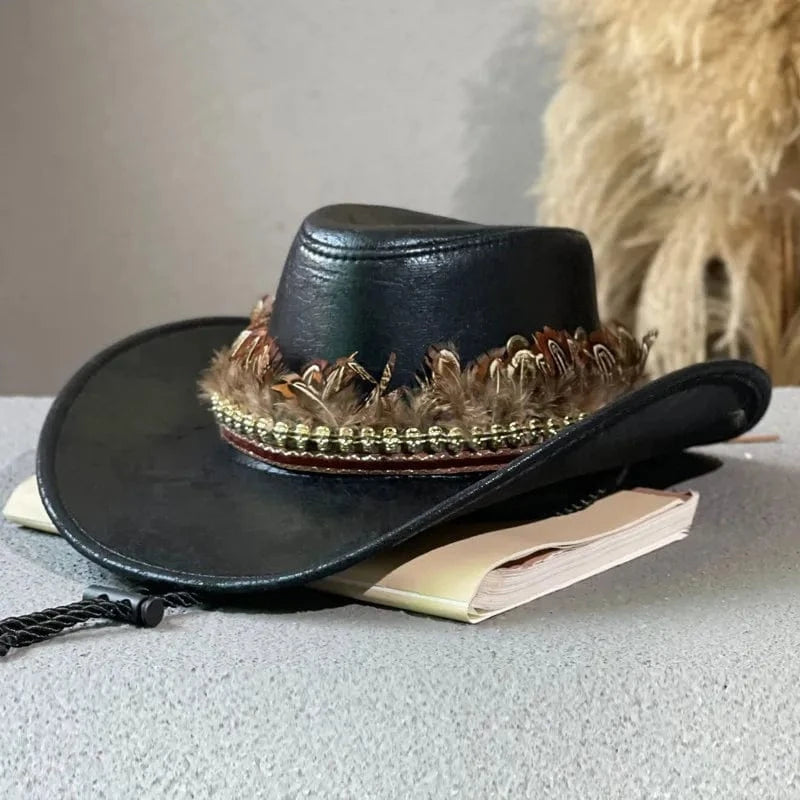 Cowboyhatt med fjäderband