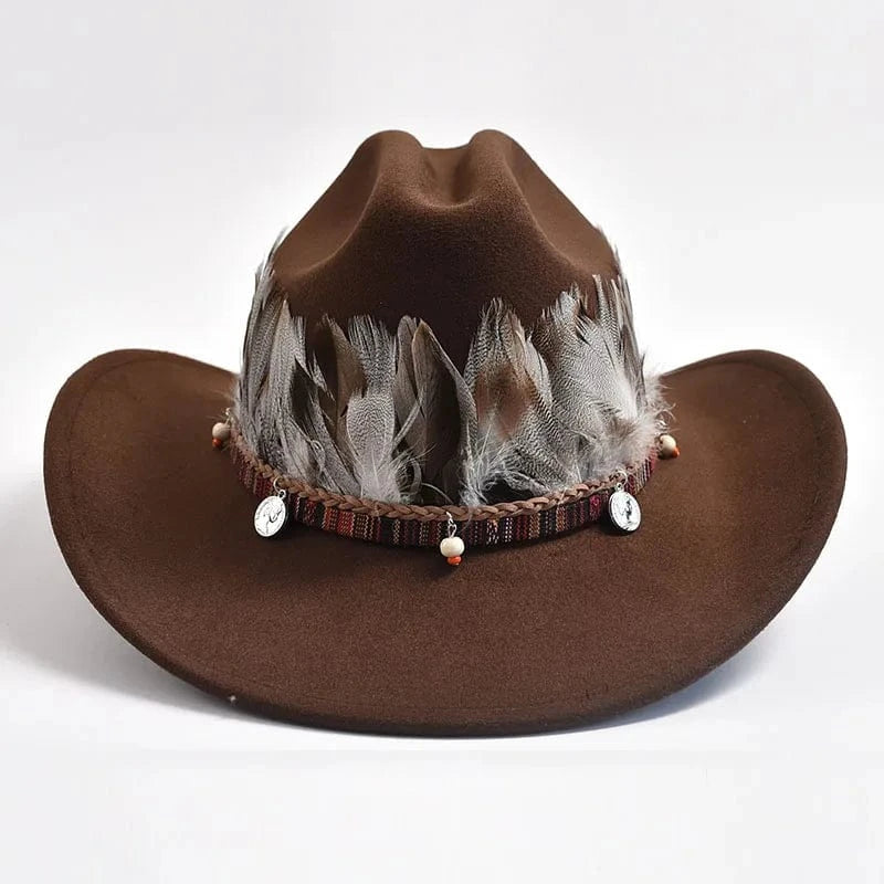 Cowboyhatt med Fjädrar Brun / 58-59cm