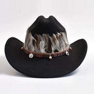 Cowboyhatt med Fjädrar Svart / 58-59cm