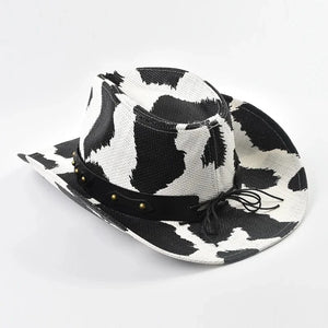 Cowboyhatt med koskinnsmönster Svartvitt koskinn / 56-58cm