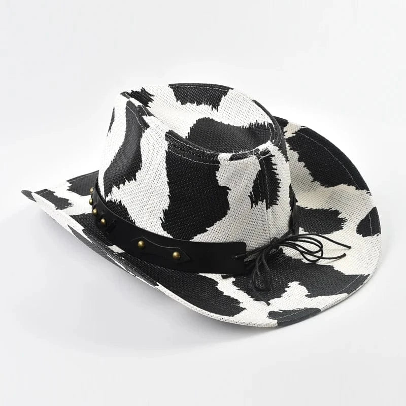 Cowboyhatt med koskinnsmönster Svartvitt koskinn / 56-58cm