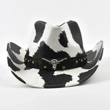 Cowboyhatt med koskinnsmönster Svartvitt koskinn / 56-58cm