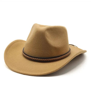 Cowboyhatt med läderfläta Kamel / 56-58cm