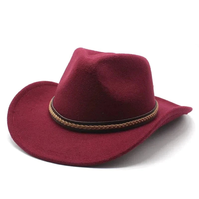 Cowboyhatt med läderfläta Vinröd / 56-58cm