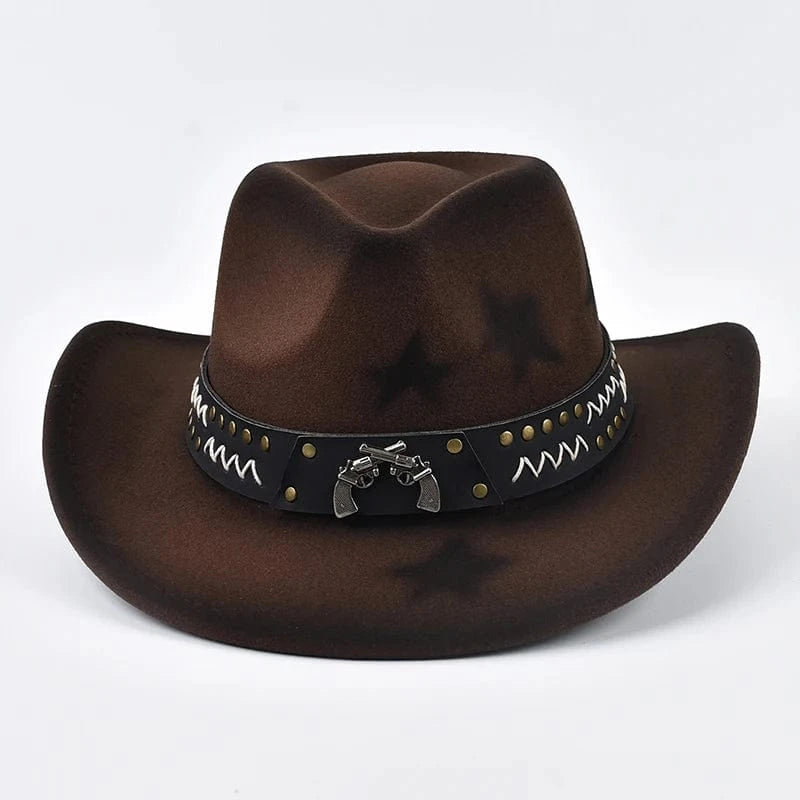 Cowboyhatt med stjärnmönster och dekorerat bälte