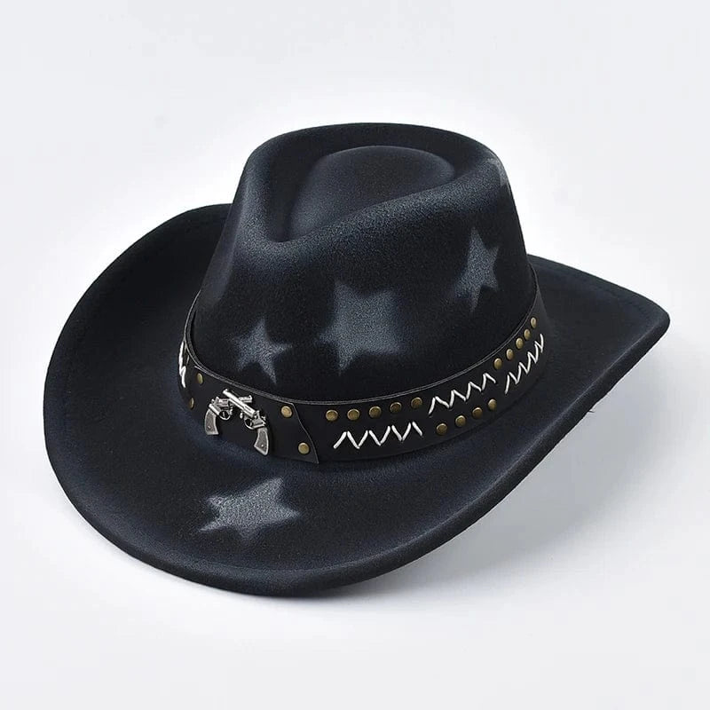 Cowboyhatt med stjärnmönster och dekorerat bälte