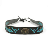 Cowboyhattband läder med broderad tjur Svart och blå / 1 stycke