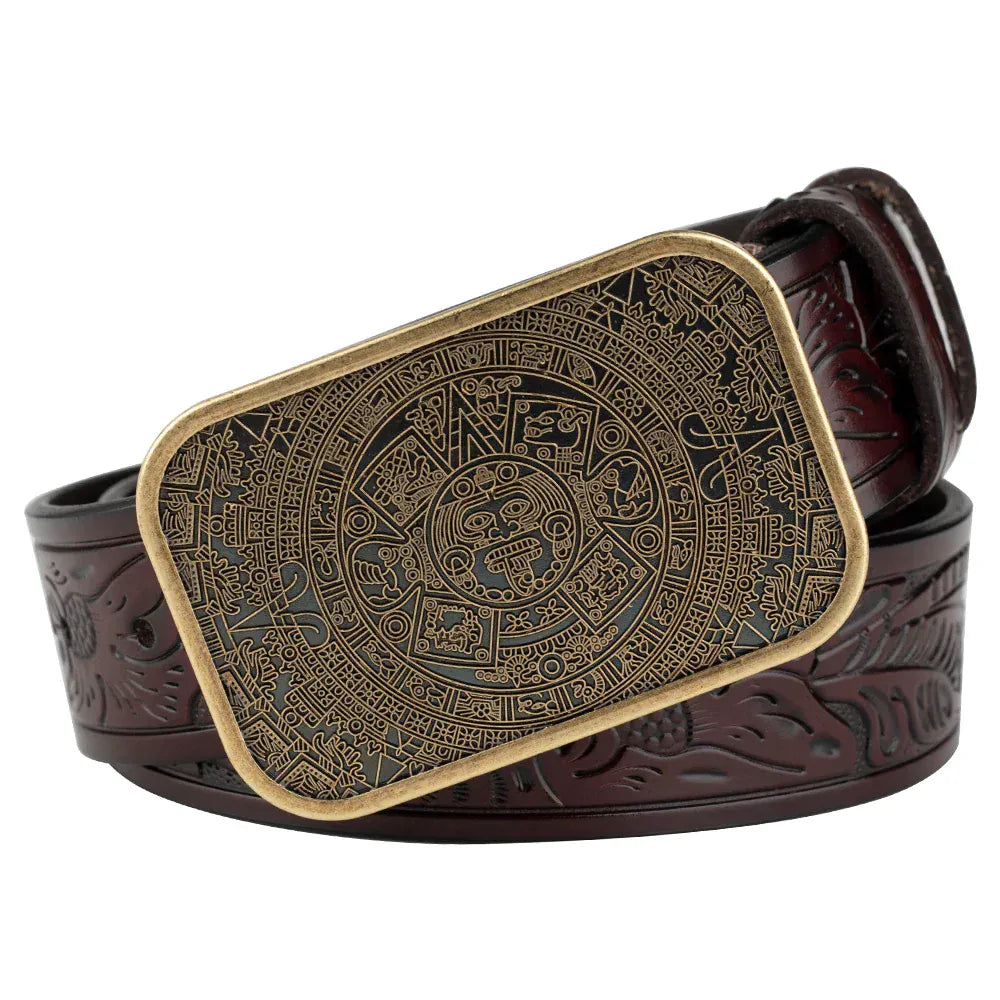 Cowboyläderbälte Aztekspänne Brons Kaffe / 90cm