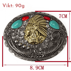 Cowboyläderbälte Indianhuvudspänne