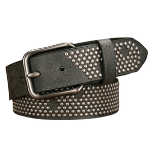 Cowboyläderbälte med Nitmönster Svart Silver / 120cm