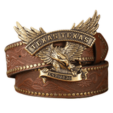 Cowboyläderbälte med Texas örnspänne Brun guld / 120cm