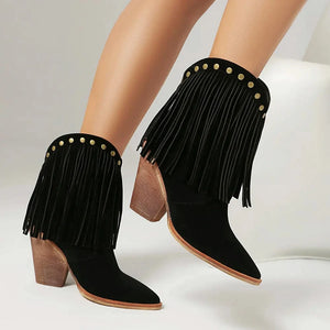 Cowgirl-Ankelboots i Mocka med Fransar