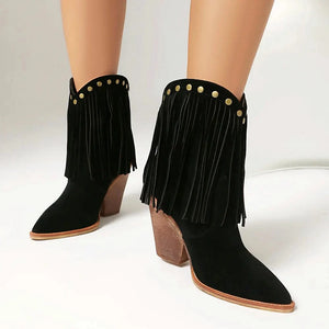 Cowgirl-Ankelboots i Mocka med Fransar