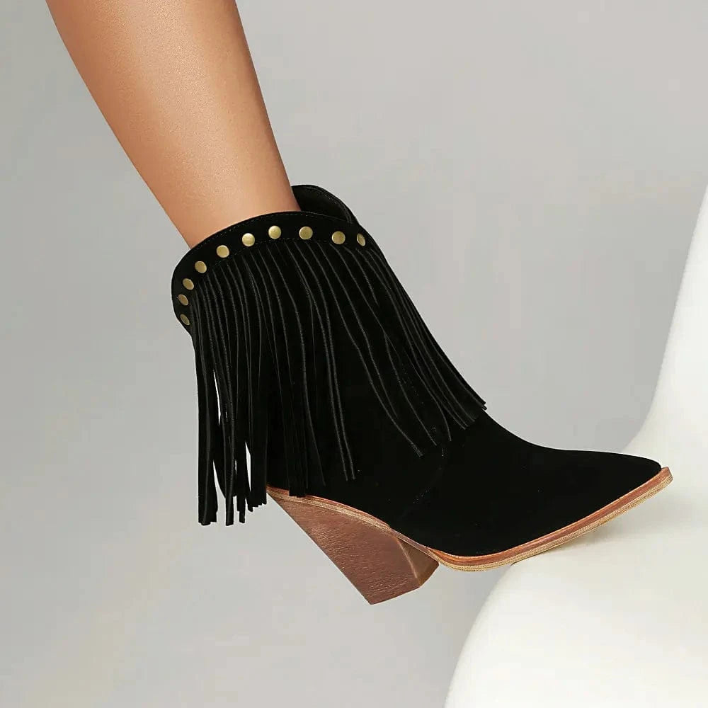 Cowgirl-Ankelboots i Mocka med Fransar