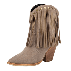 Cowgirl-Ankelboots i Mocka med Fransar Beige / 35