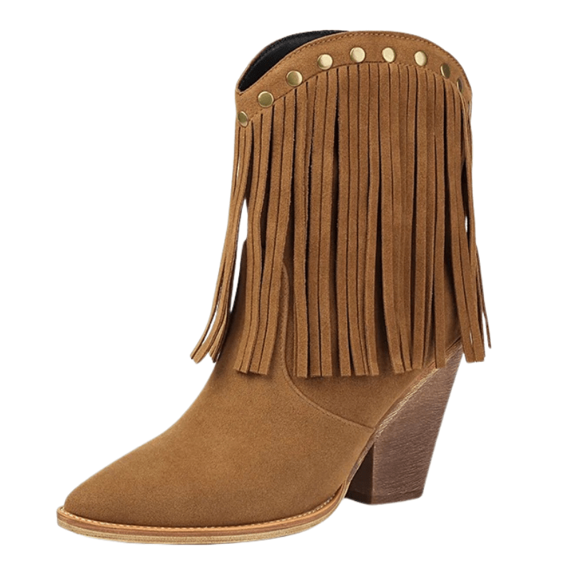 Cowgirl-Ankelboots i Mocka med Fransar