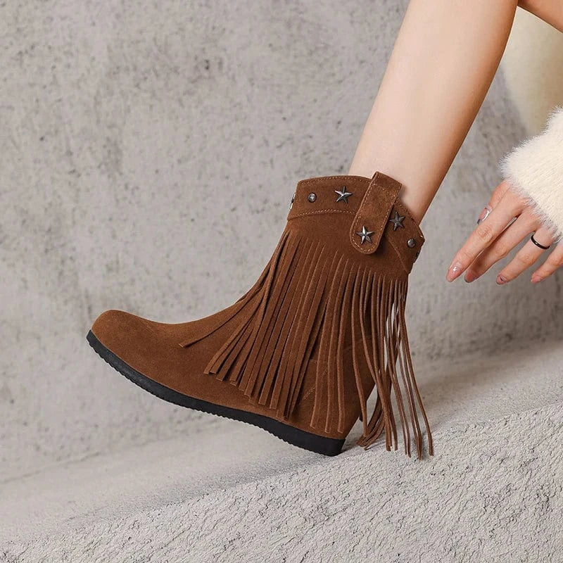 Cowgirl-Ankelboots i Mocka med Fransar och Stjärnor